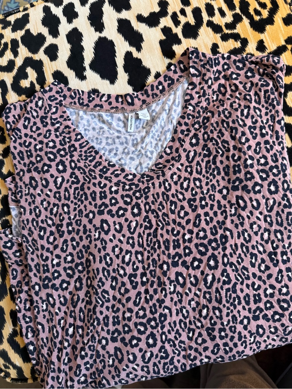 Nordstrom Mauve Pink and Black Leopard Print Top